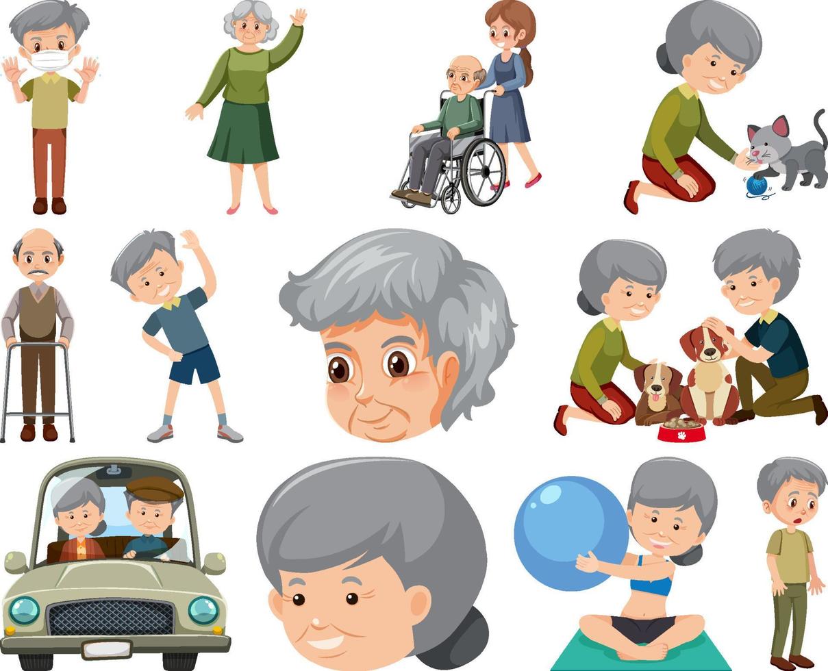 Collection of elderly people icons vector