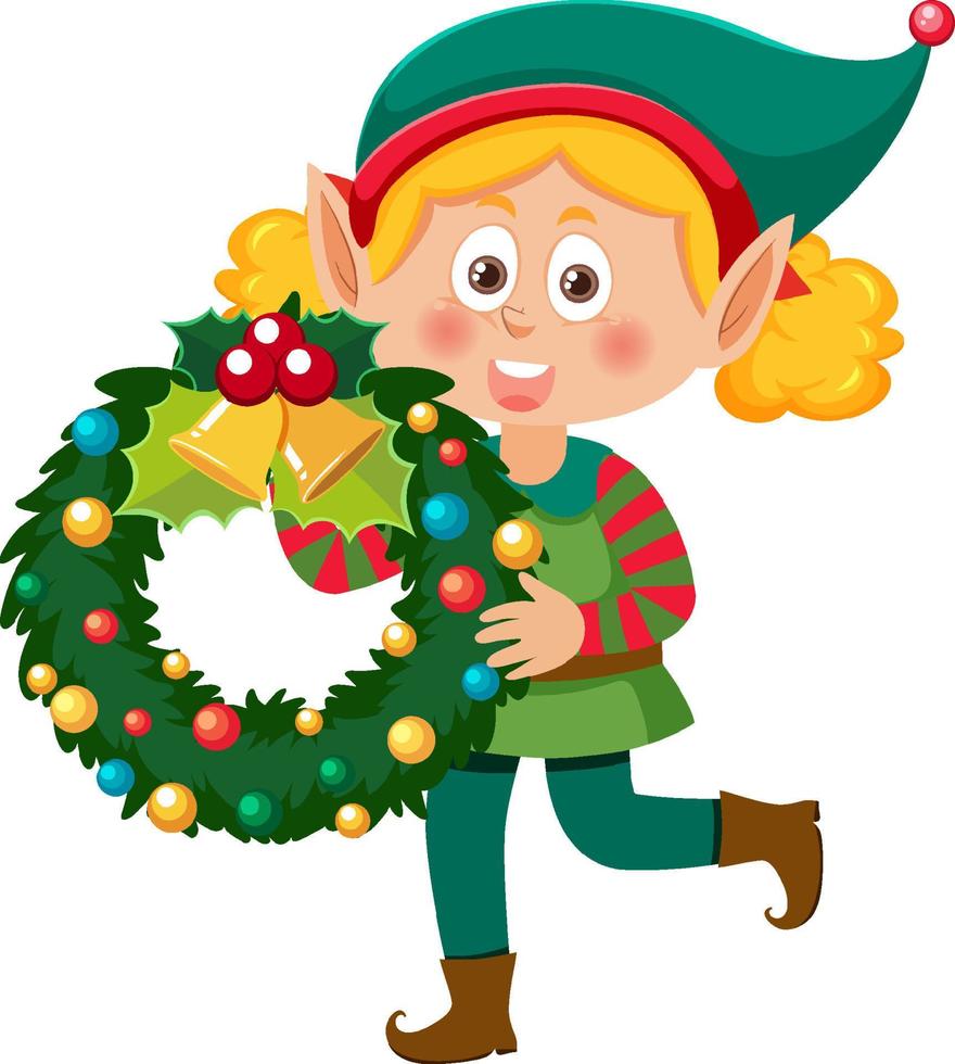 Christmas elf girl cartoon character vector