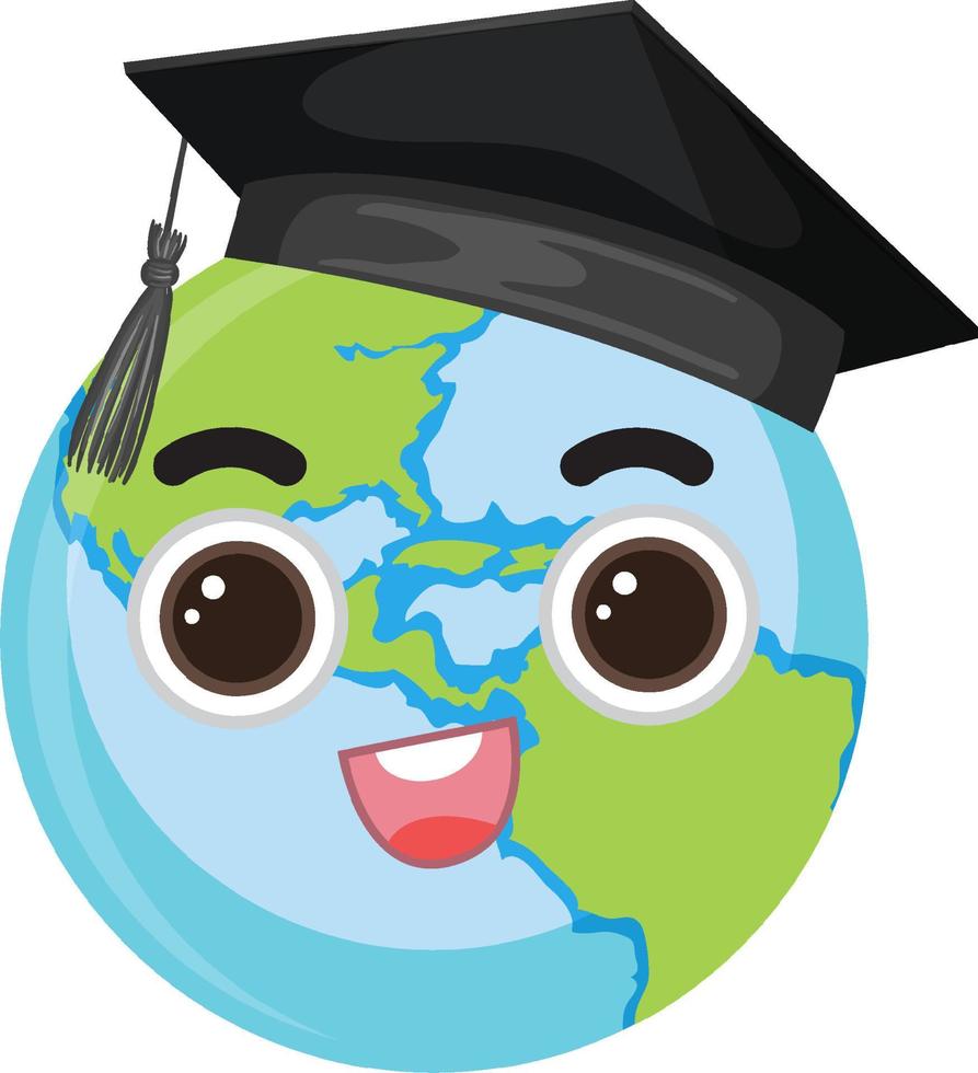 Cartoon globe wearing graduation hat vector