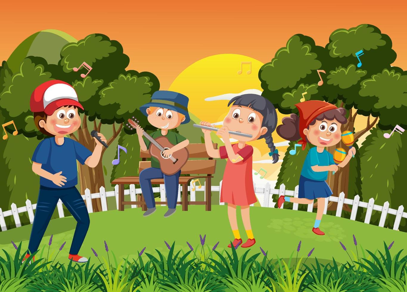 Children playing music in the park vector