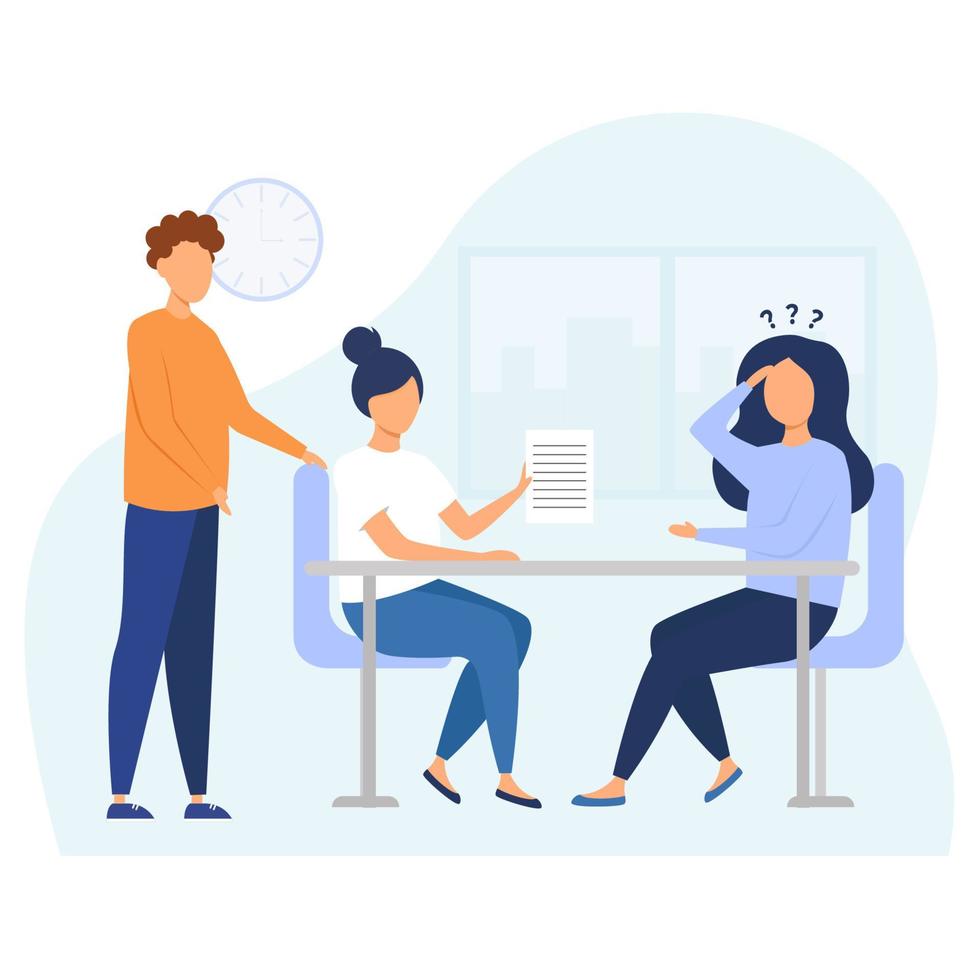 Business team, colleagues discussing, solving problems. Successful teamwork time. Progress at work together. Flat vector illustration