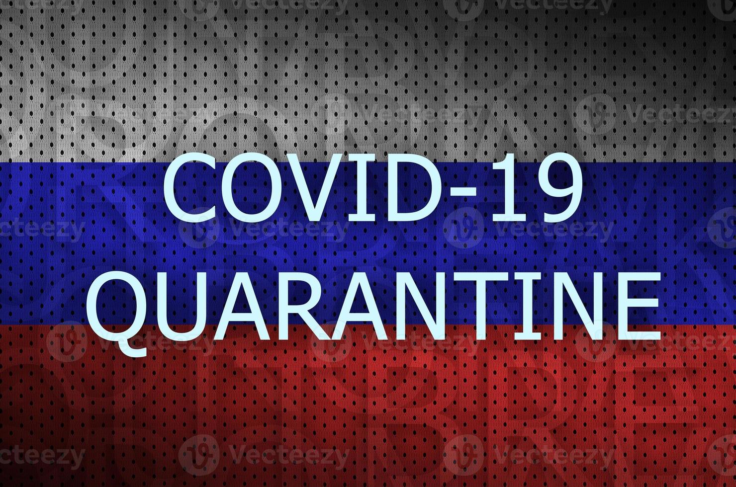 bandera de rusia e inscripción de cuarentena covid-19. coronavirus o virus 2019-ncov foto