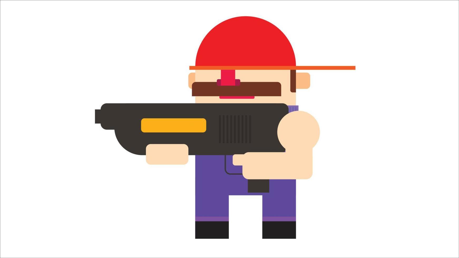 hombre que sostiene el arma. personaje de dibujos animados de diseño plano vector