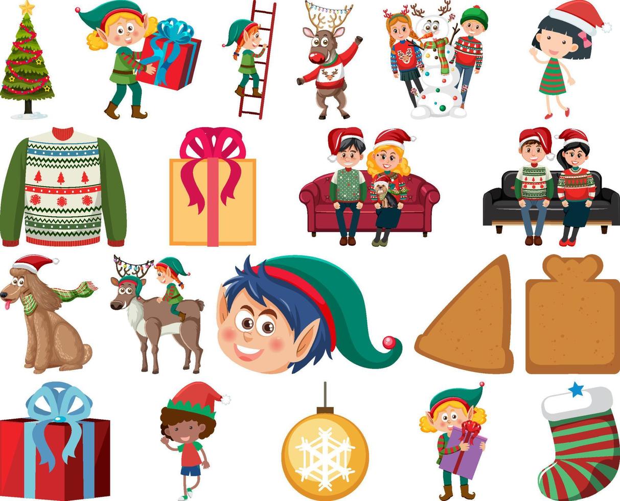 conjunto de elementos y personajes navideños vector