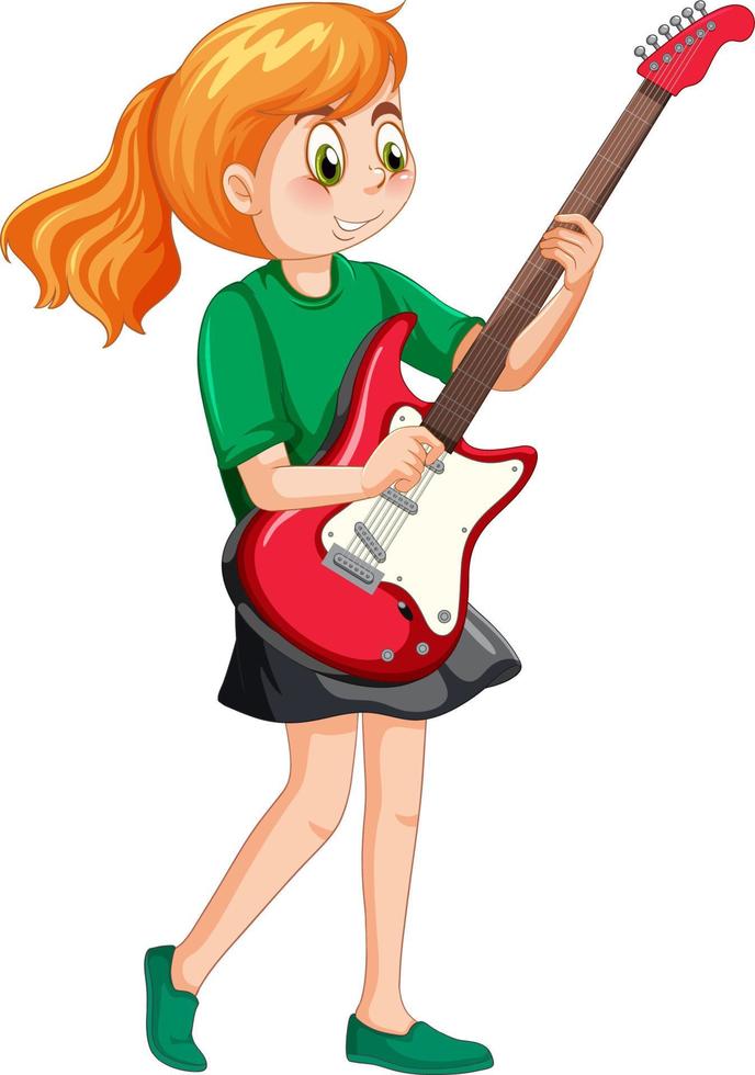 una chica tocando la guitarra electrica vector