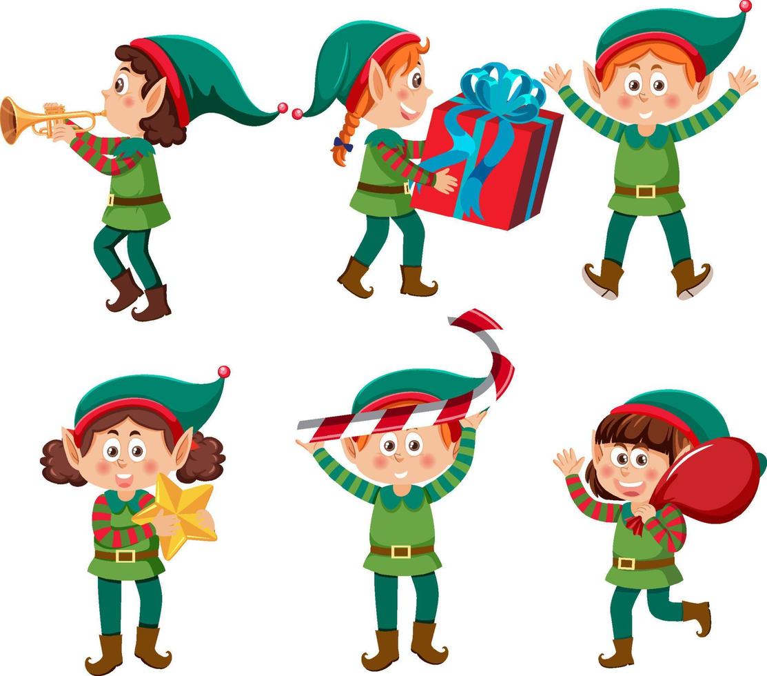 niños duendes en tema navideño vector