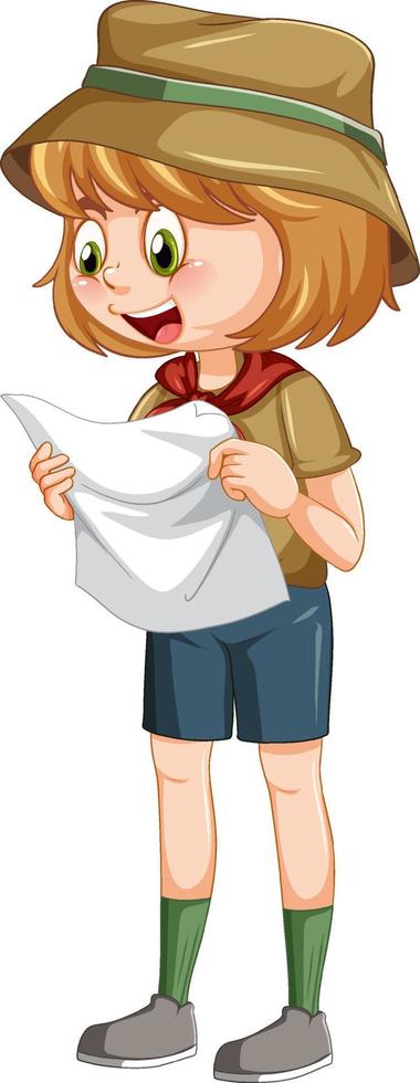 Camping girl looking at map vector