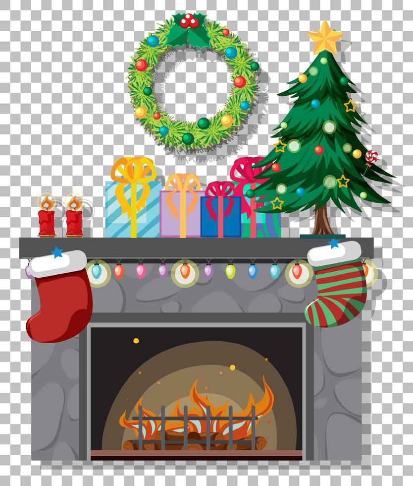chimenea decorada con tema navideño vector