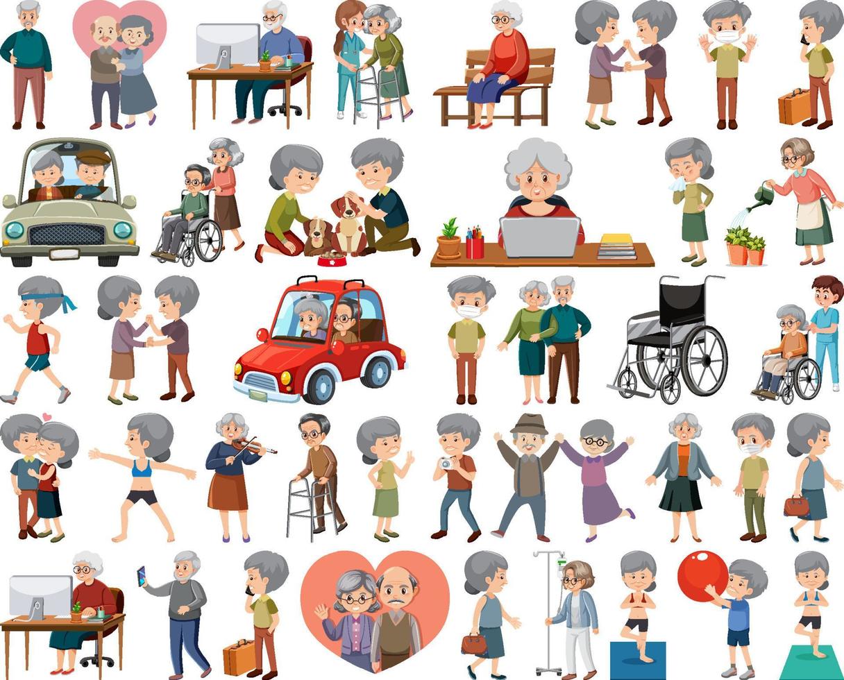 Collection of elderly people icons vector