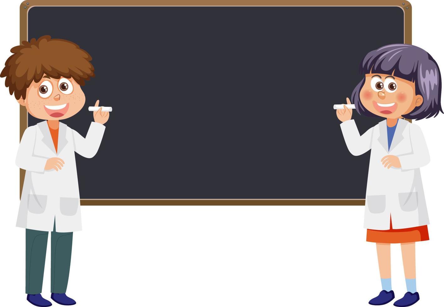 Cute scientist cartoon character with blank blackboard vector