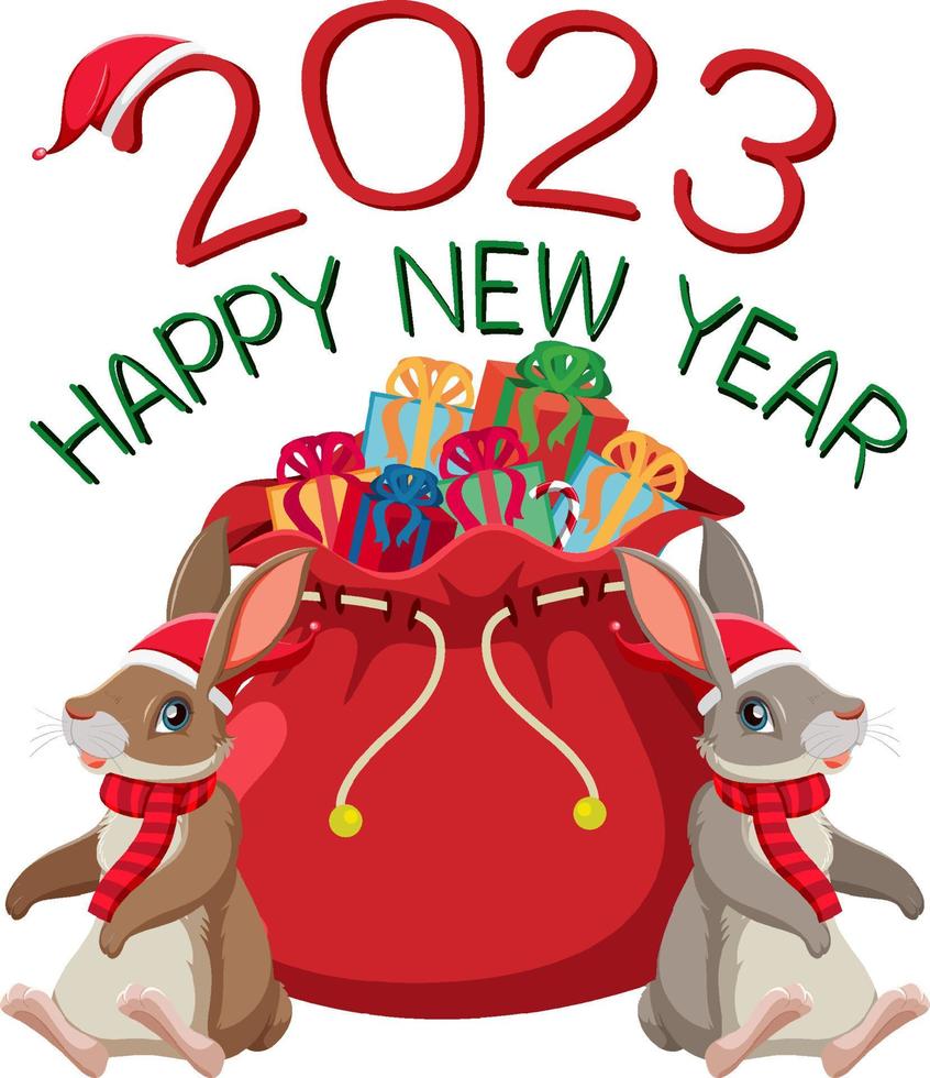 feliz año nuevo 2023 texto con lindo conejo vector