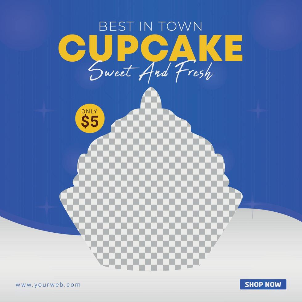 plantilla de banner de promoción y publicación de redes sociales de cupcake vector