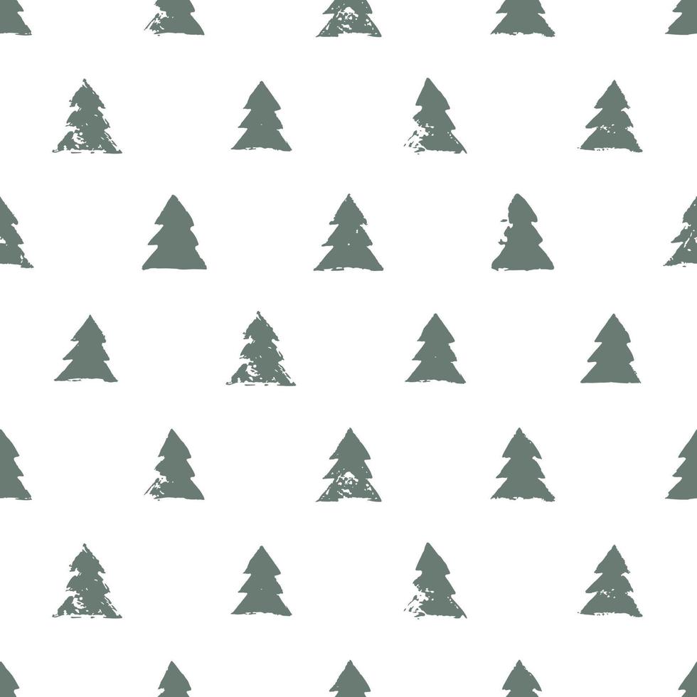 Winter forest scandinavian hand drawn seamless pattern. Christmas tree minimalist design vector