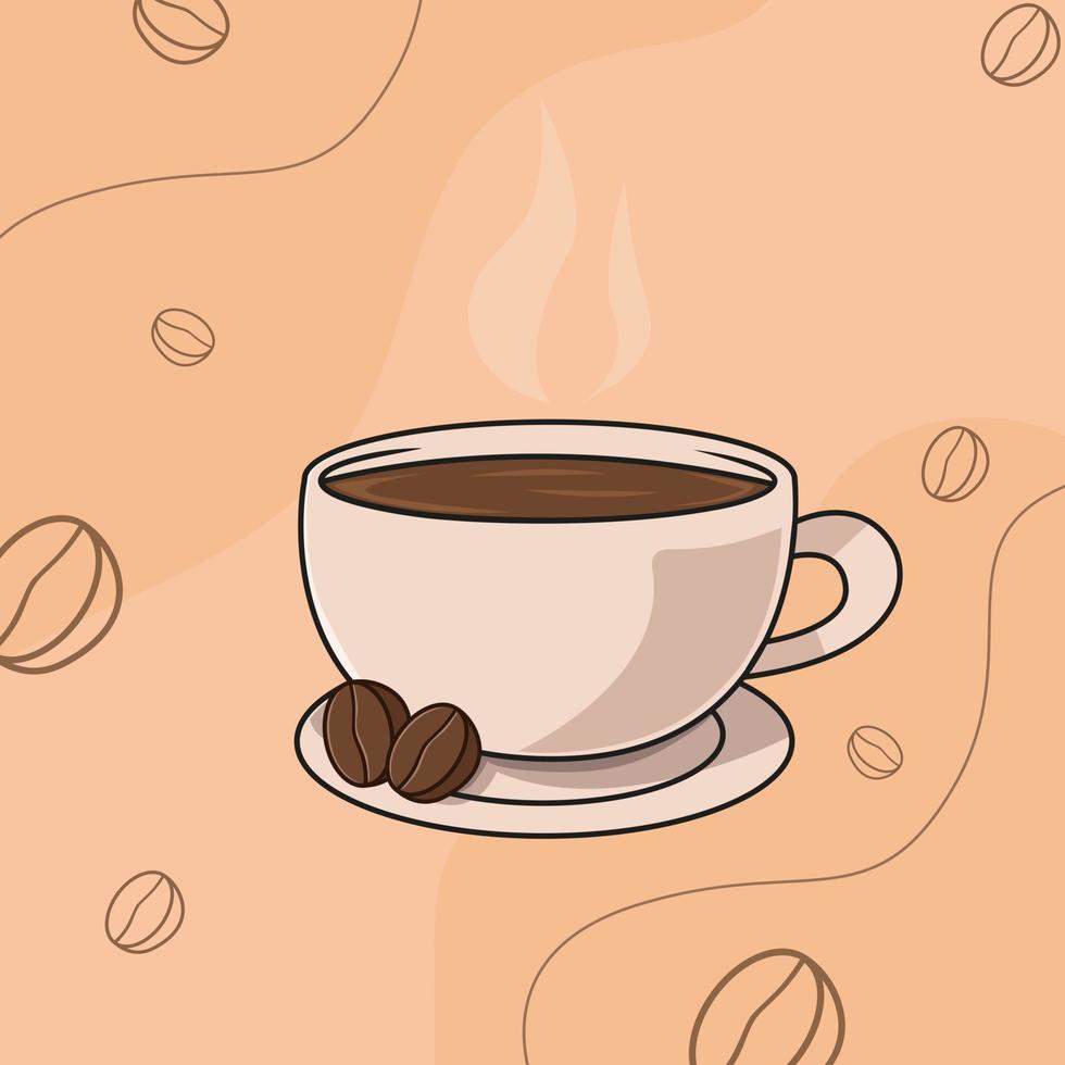 Cup of Fresh Coffee. Vector Illustration. Flat Style. Decorative Design for Cafeteria, Posters, Banners, Cards, coffee bean