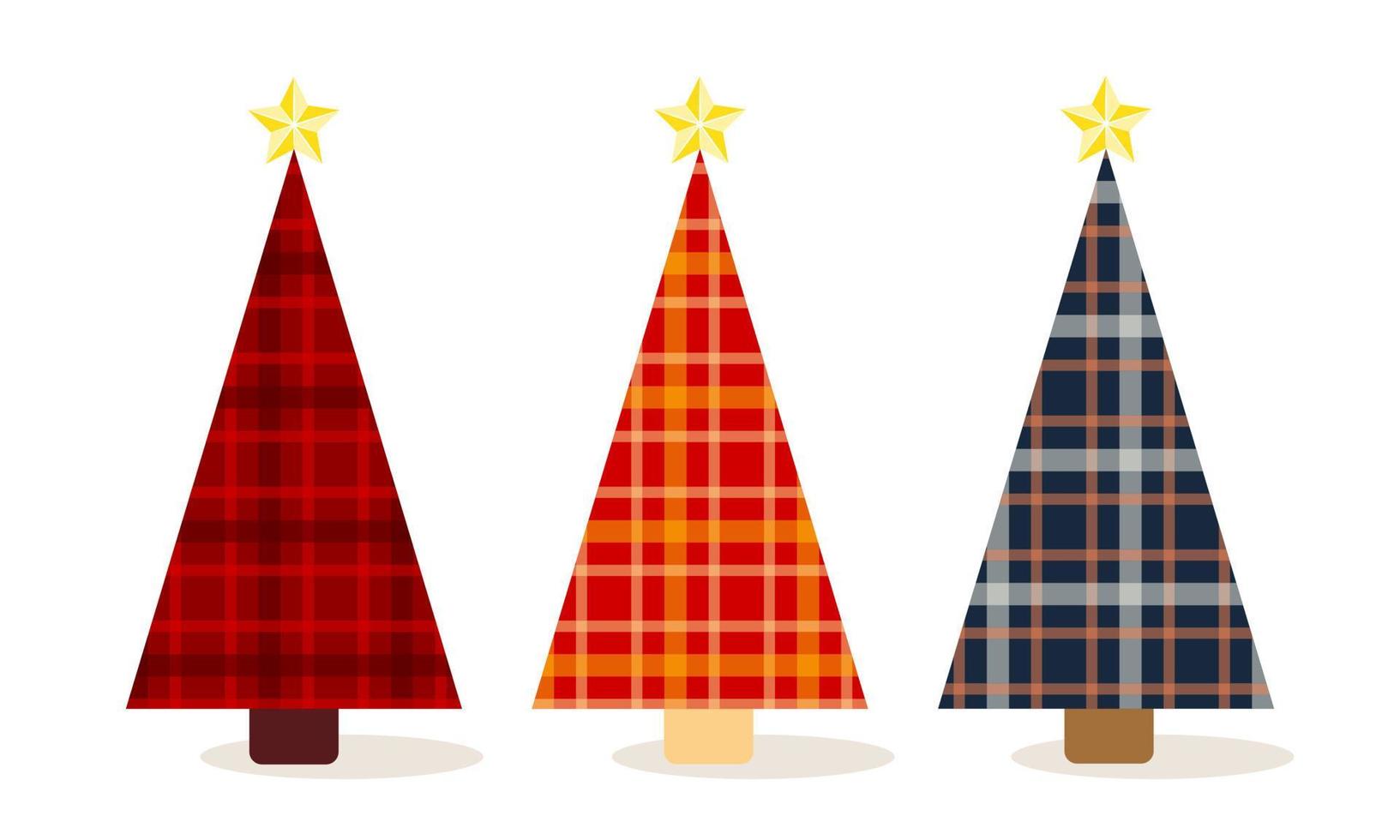 ilustración de clipart con árboles de navidad geométricos simples en textura a cuadros sobre fondo aislado. diseño para la decoración navideña del hogar, saludos navideños, regalos y celebración de navidad y año nuevo. vector