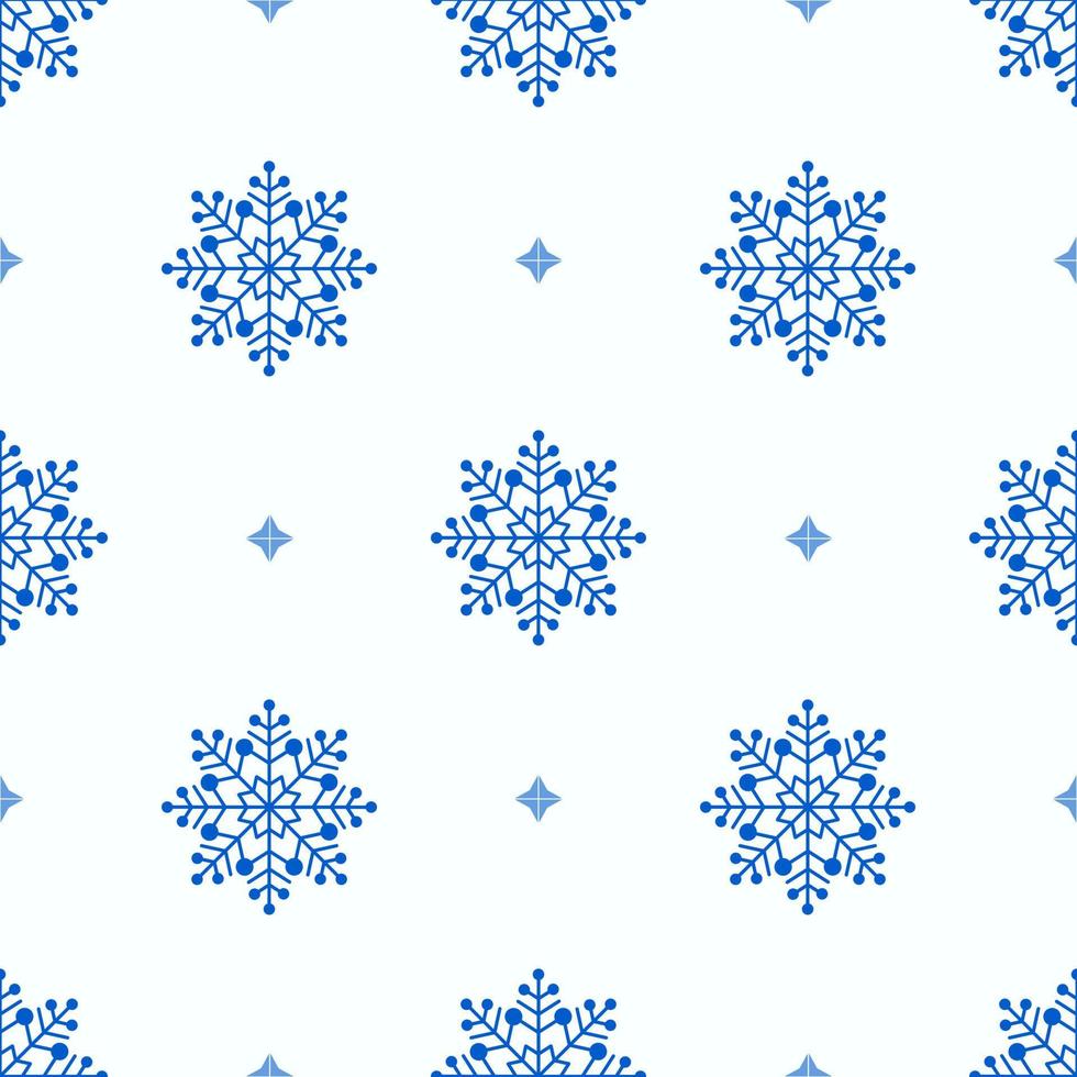 patrón sin fisuras de copos de nieve azules, estrellas sobre fondo aislado. celebración de temporada de año nuevo, navidad, vacaciones de invierno. fondo de nevadas para tarjetas de felicitación, álbumes de recortes, papel tapiz. vector