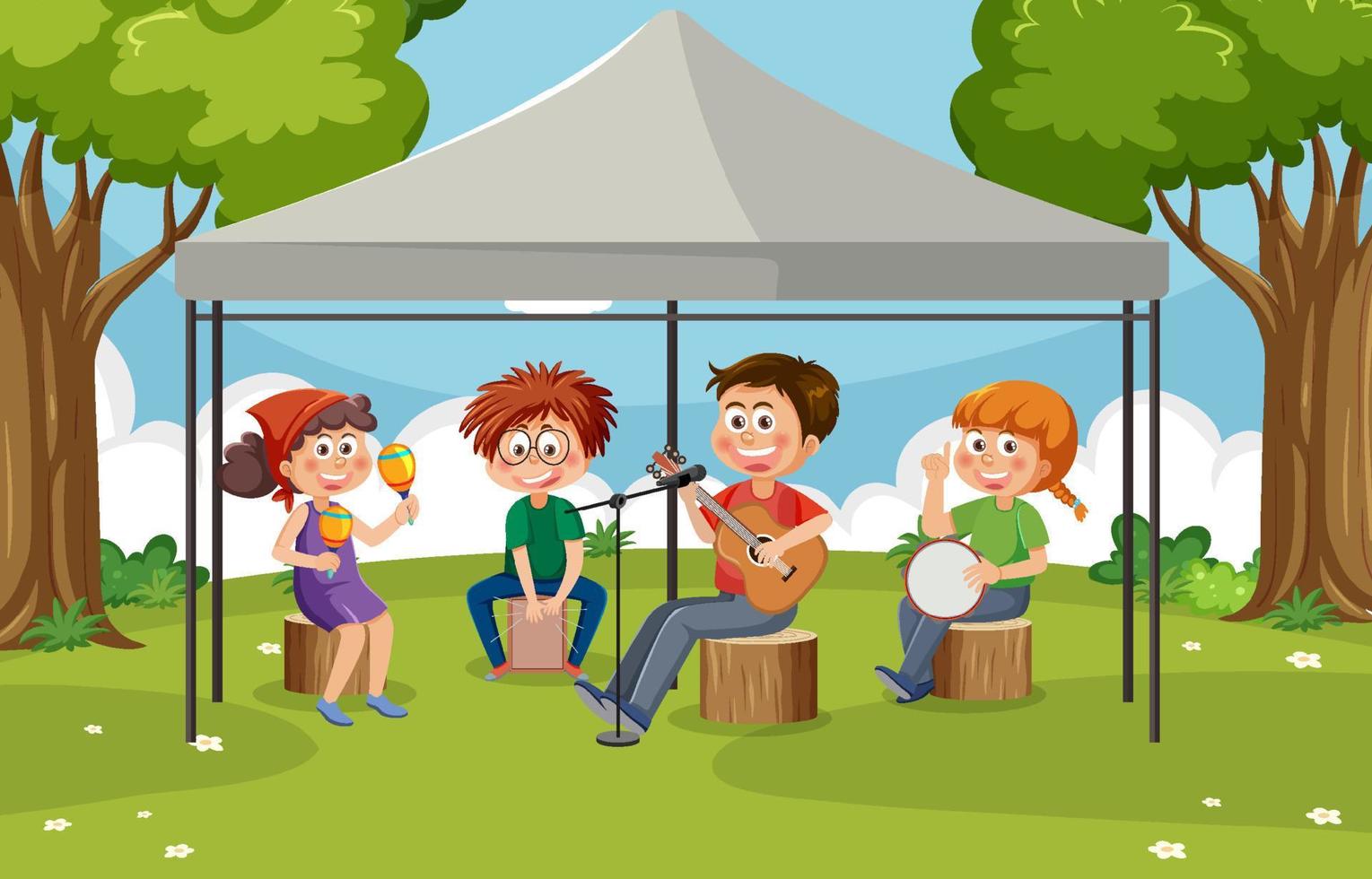 Children playing music in the park vector