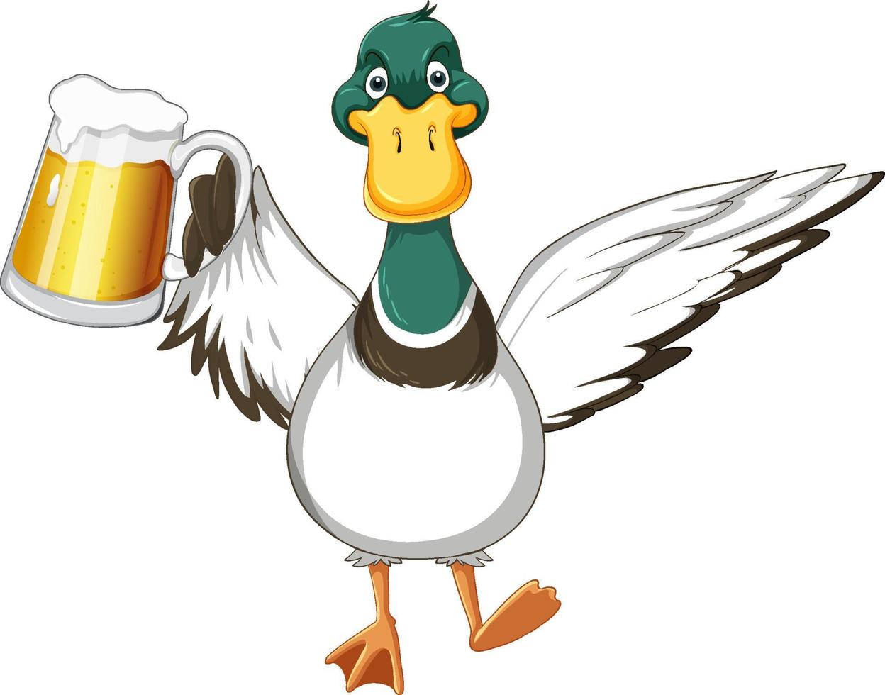 Cute duck cartoon character holding a mug of beer vector