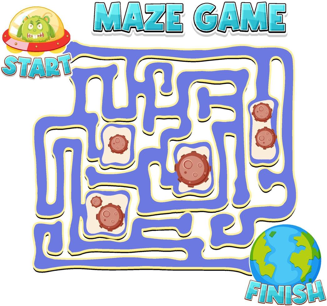 Maze game template in space theme for kids vector
