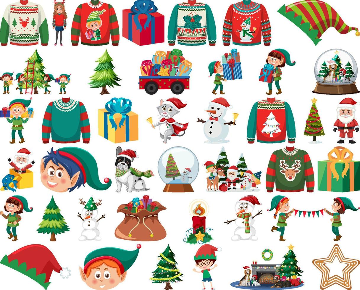 Christmas characters and elements set vector