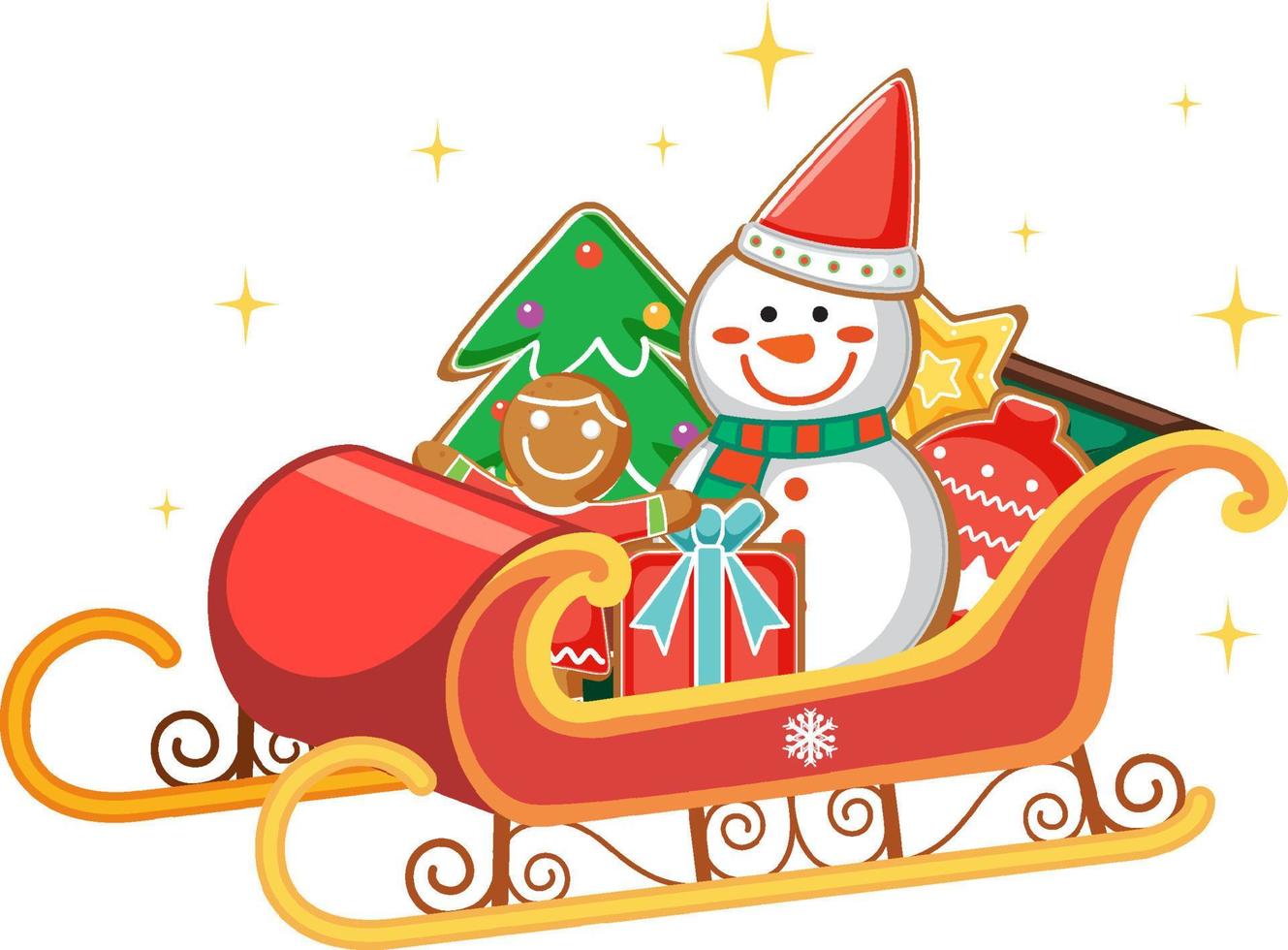 Christmas snowman on sleigh vector