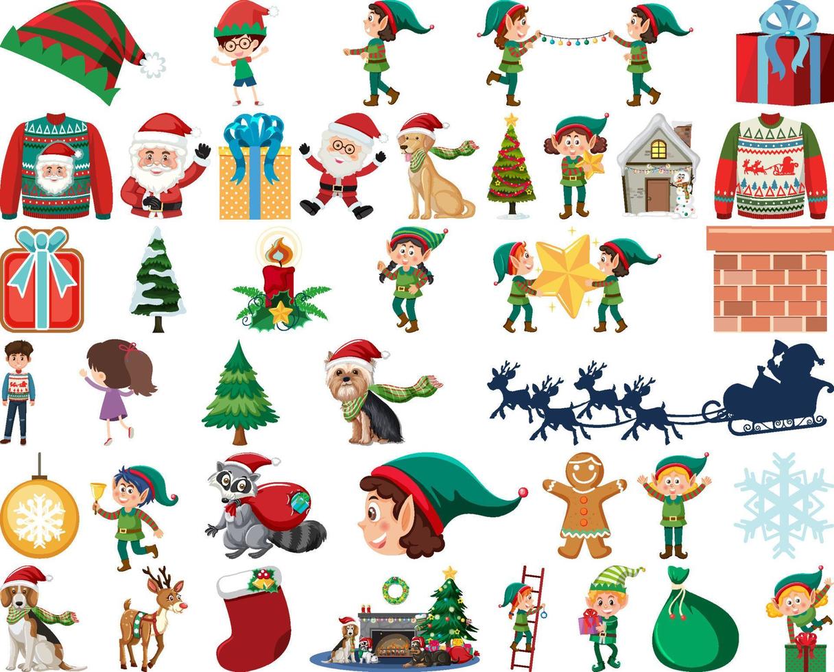 Christmas characters and elements set vector