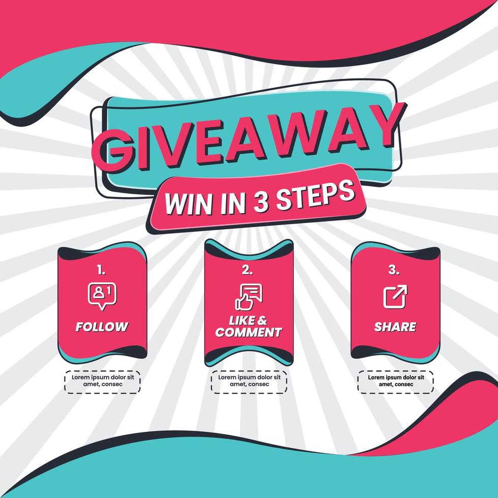 Giveaway quize contest for social media feed. template giveaway prize win competition follow the steps below vector