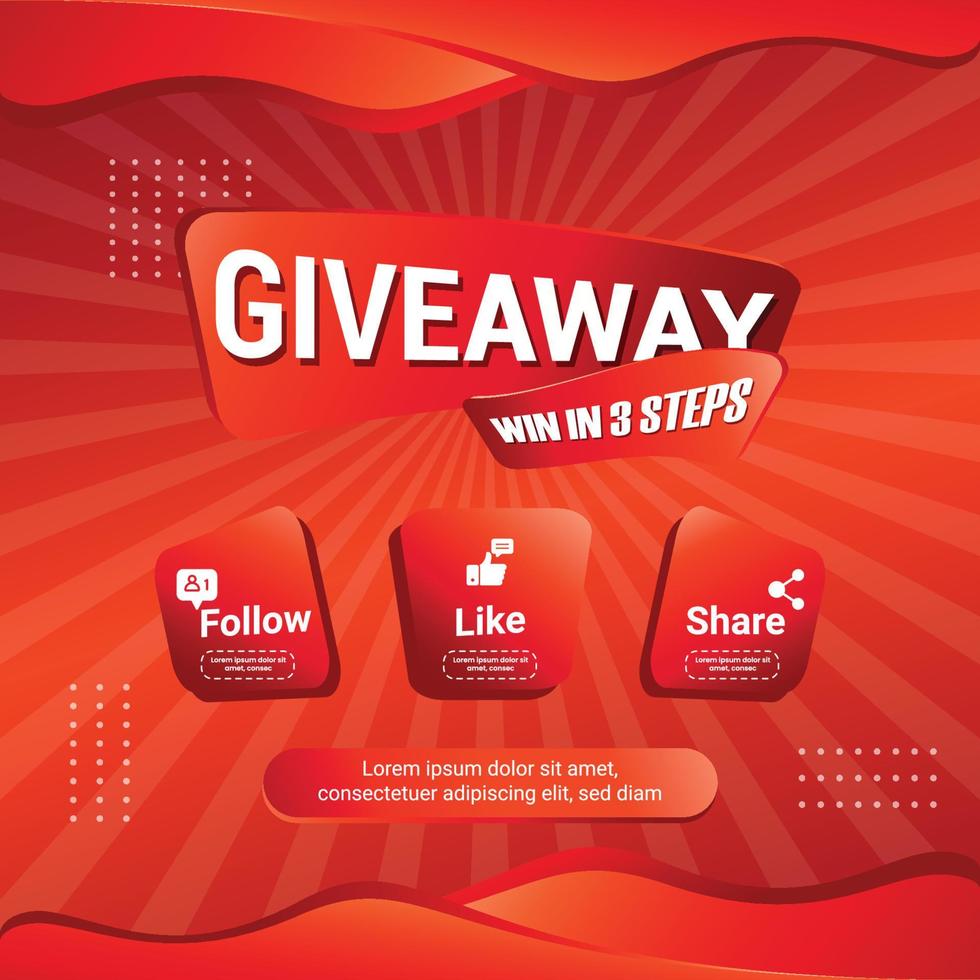 Giveaway quize contest for social media feed. template giveaway prize win competition follow the steps below vector