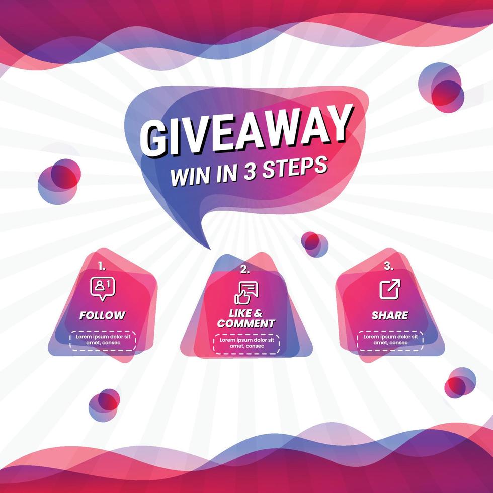 Giveaway quize contest for social media feed. template giveaway prize win competition follow the steps below vector