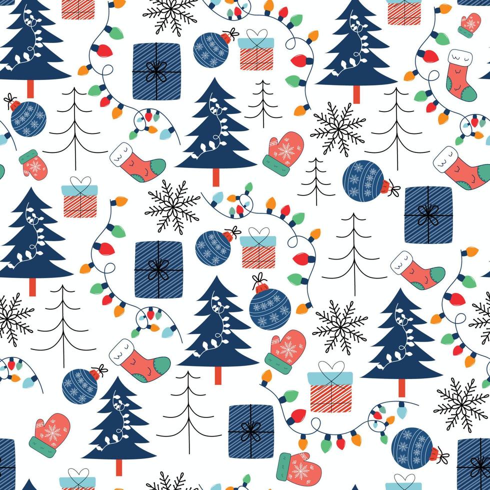 Vintage Christmas elements seamless pattern wrapping background vector