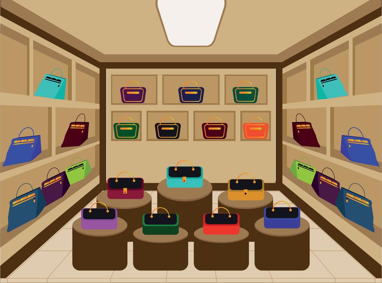 women's bags in the store, vector illustration