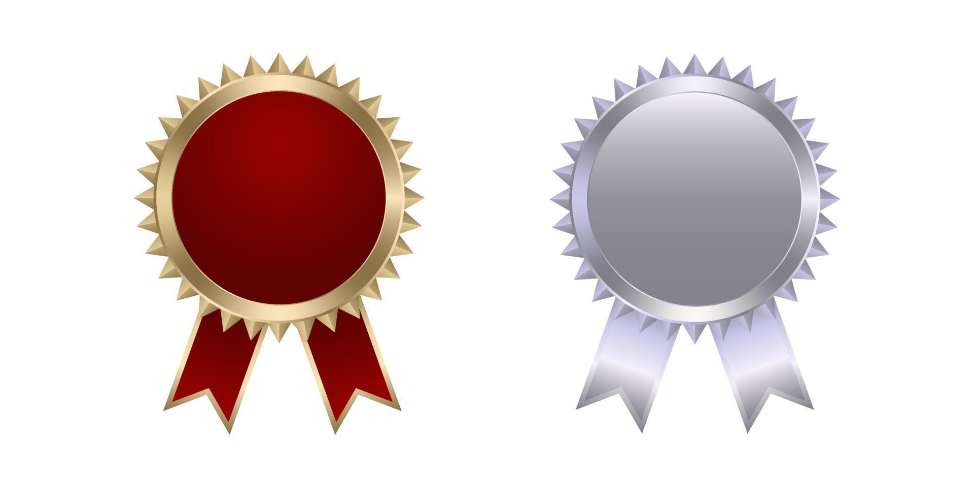 Silver and gold seal of quality template with ribbons and red color combination vector