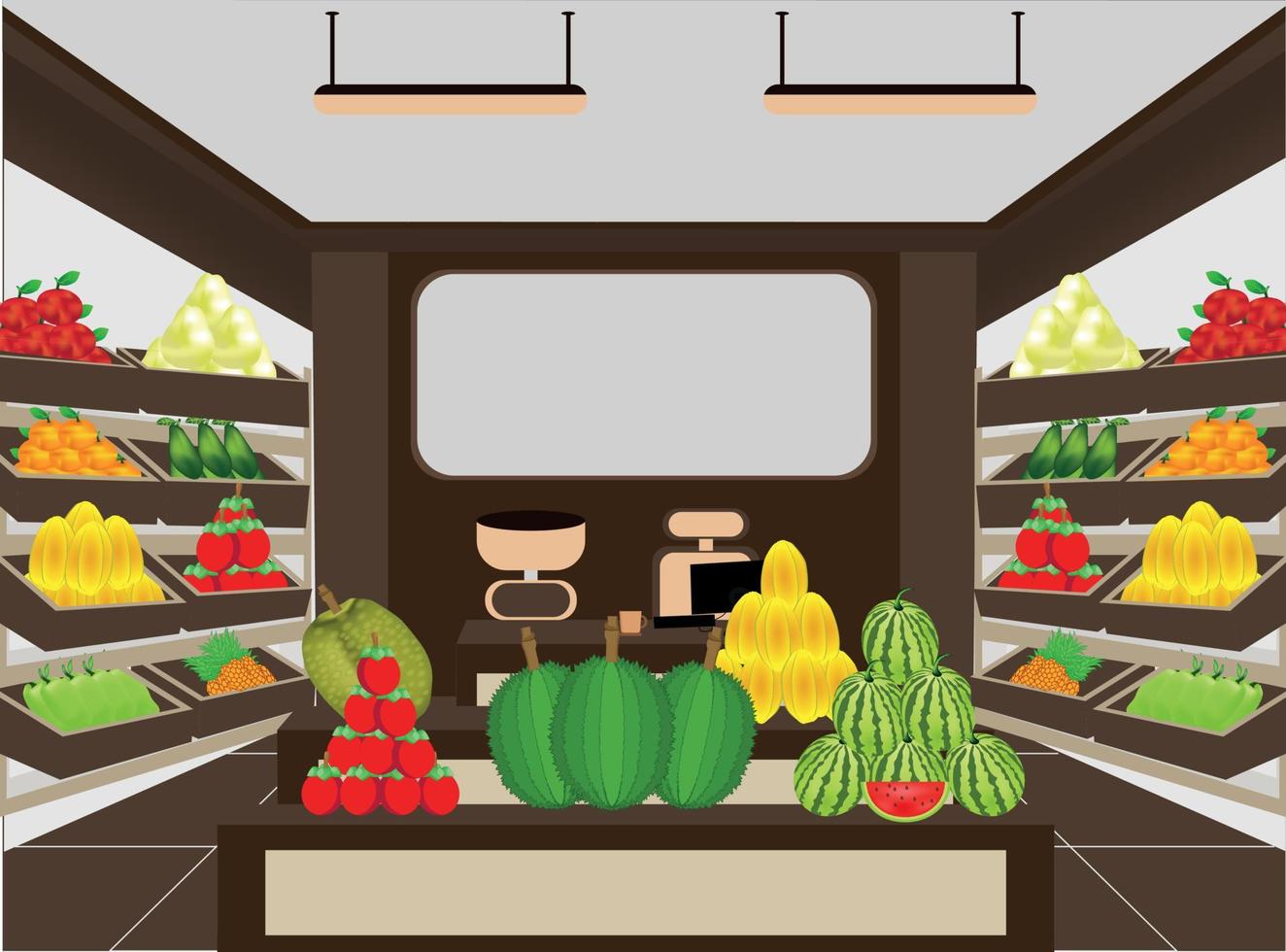 fruta fresca y saludable en la tienda, ilustración vectorial de diseño vector