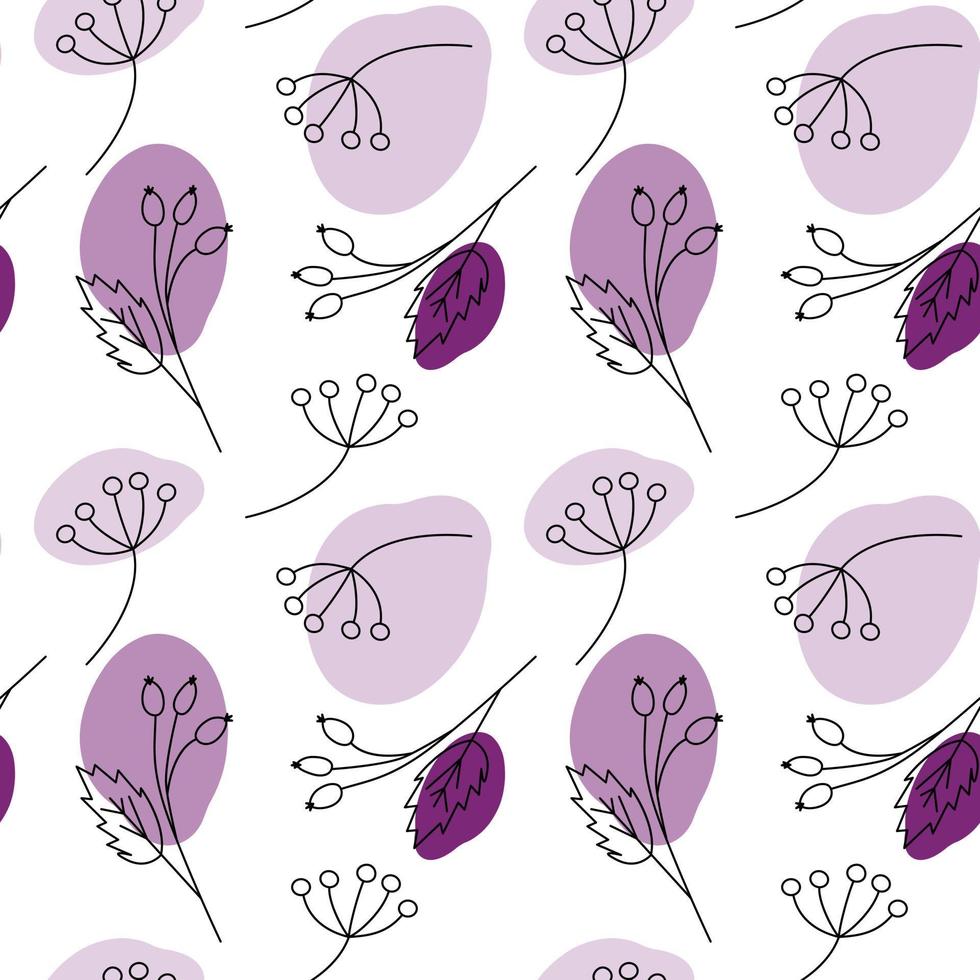 Seamless pattern from branches with spots in trendy pale violet tint. Abstract background texture vector