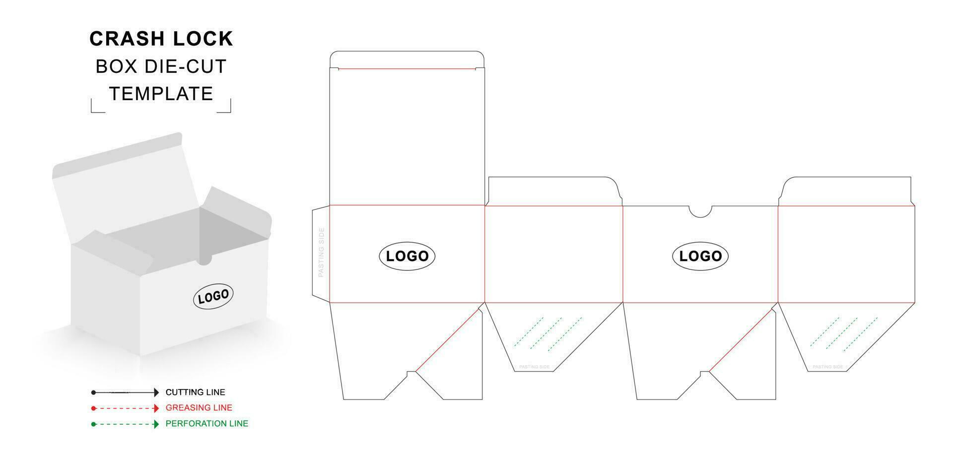 Crash lock box die cut template vector