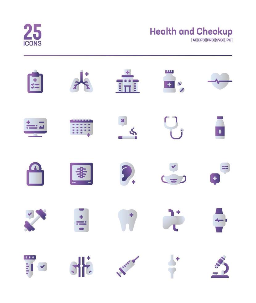 Health and checkup gradient icon set, medical, clinic, hospital, healthcare and medical - vector gradient color icon pack,