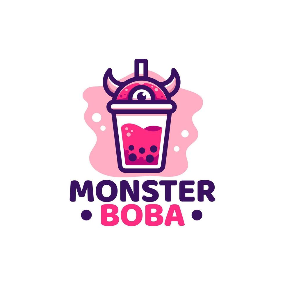boba monstruo logo mascota vector ilustración. linda caricatura bebe una taza de boba