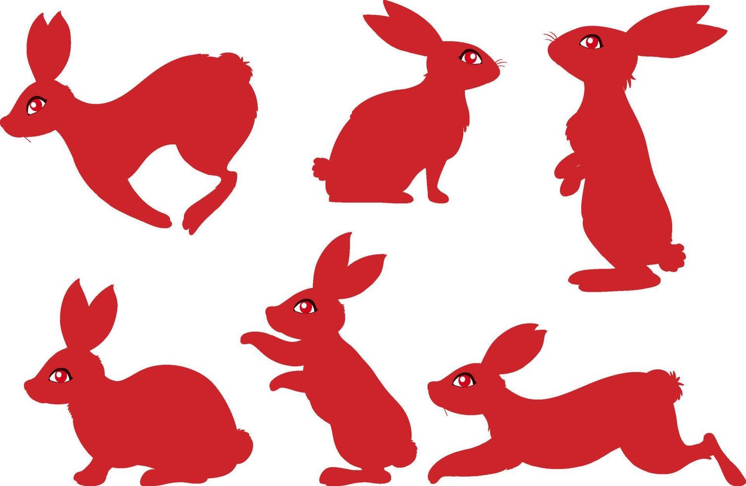 Set of red rabbit silhouette vector