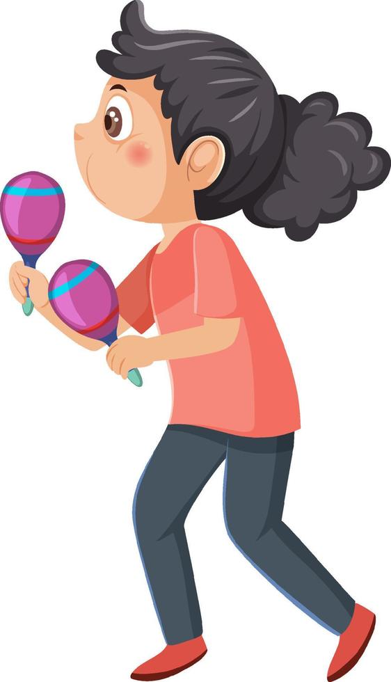 niña feliz tocando maracas vector