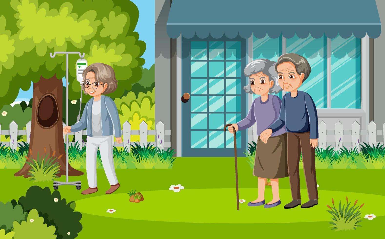 Outdoor park with elderly people vector