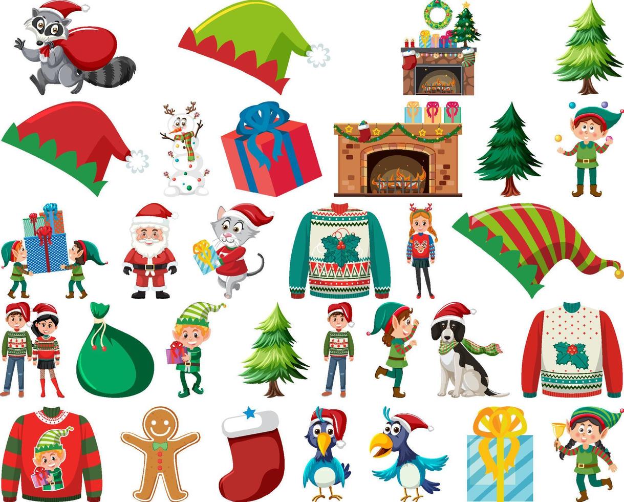 Christmas characters and elements set vector