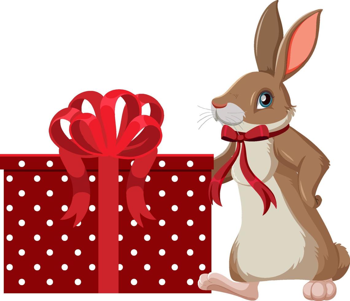 Rabbit with polka dot red gift vector