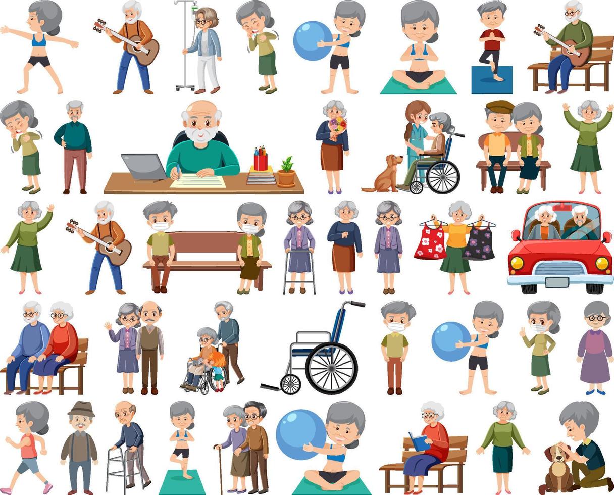 Collection of elderly people icons vector