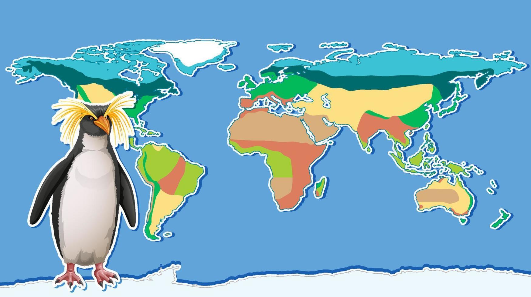 diseño en miniatura con pingüino en el mapa mundial vector