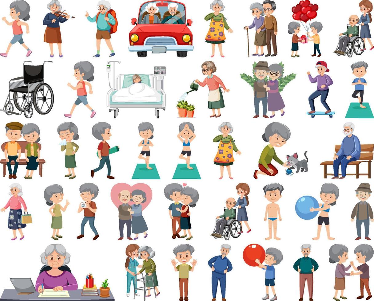 Collection of elderly people icons vector