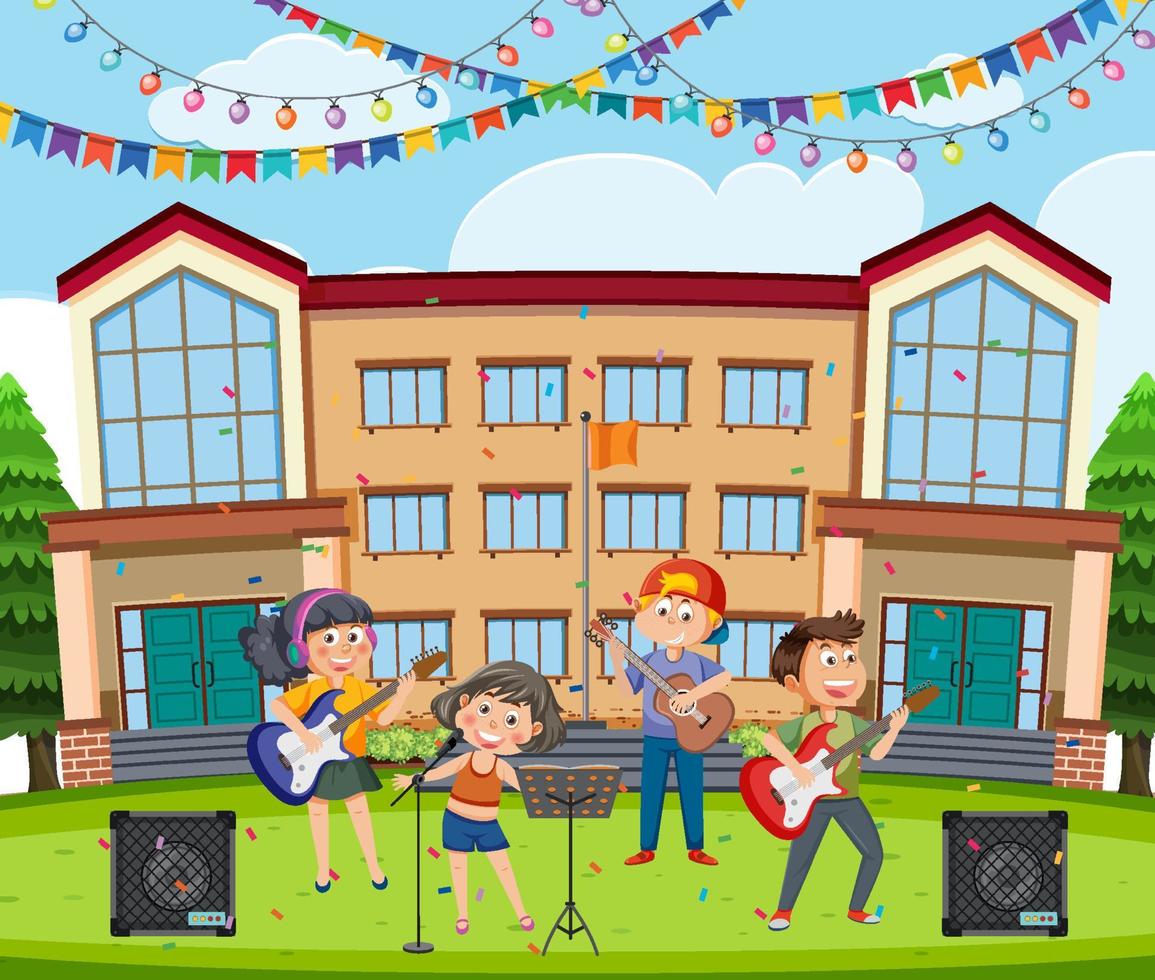 Children playing music in the park vector