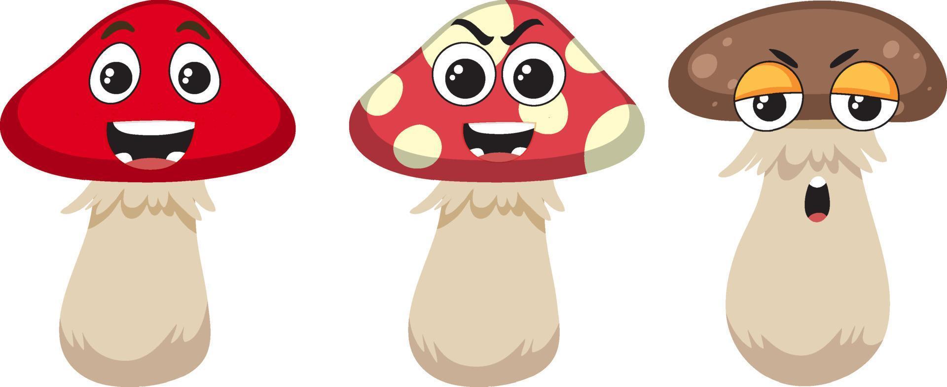 Cartoon mushrooms with facial expression vector
