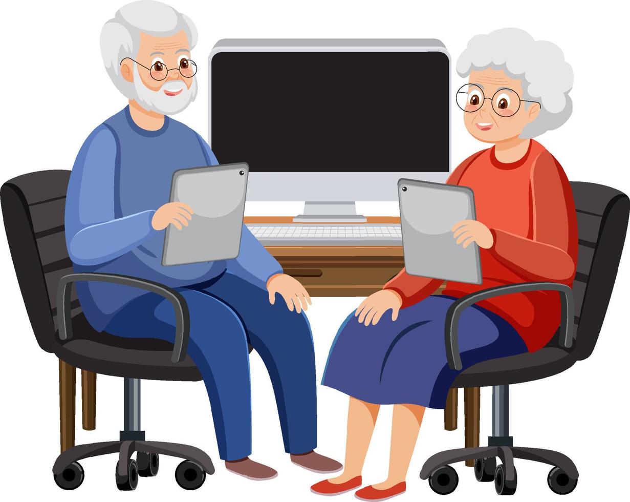 Senior couple using computer vector