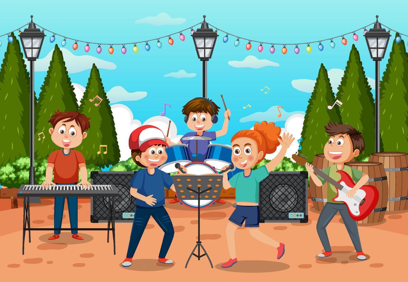 Children playing music in the park vector