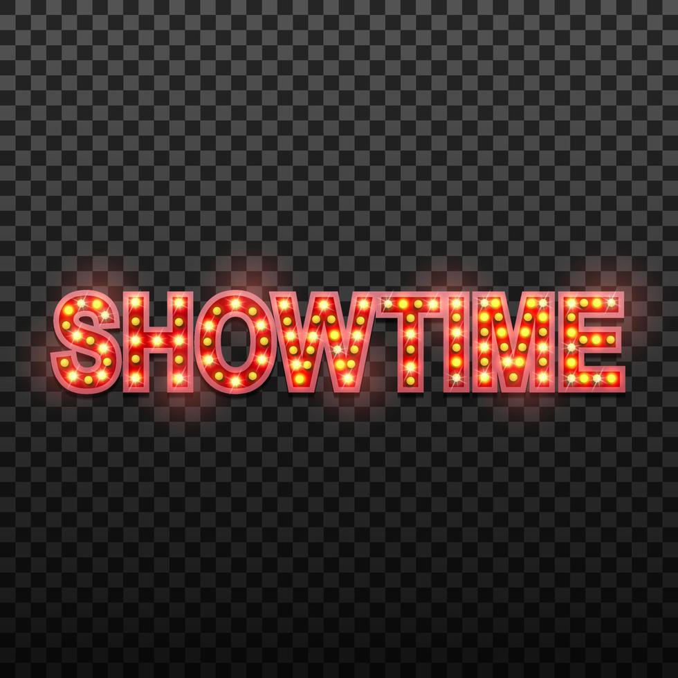 Shining retro sign Showtime banner on transparent background. Vector illustration